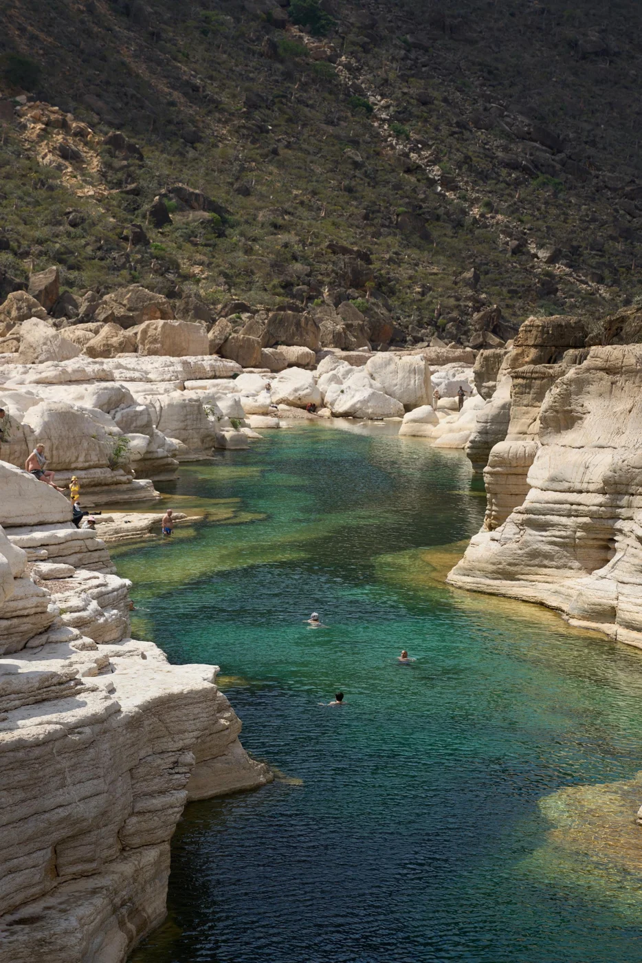 Clear water between the limestone walls of Wadi Kalisan